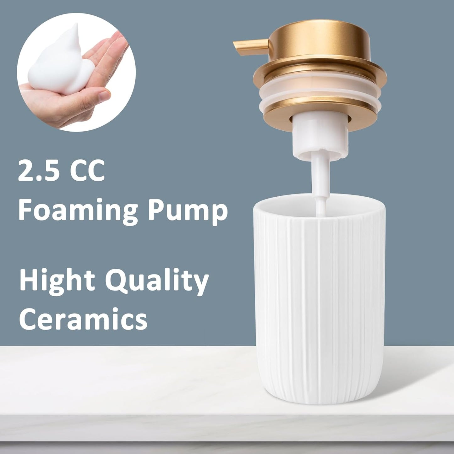 Soap Foaming Dispenser Ceramic with Easy-to-Press Pump Hand Foam Dispenser for Shampoo Bathroom Countertop 13.5 oz