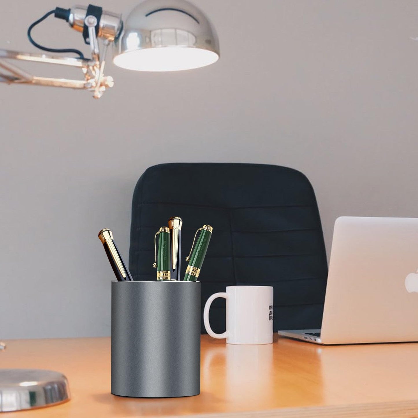 Pen holder, aluminum alloy waterproof pen holder, desktop simple and modern minimalist, multifunctional office supplies for families, kids and schools Grey