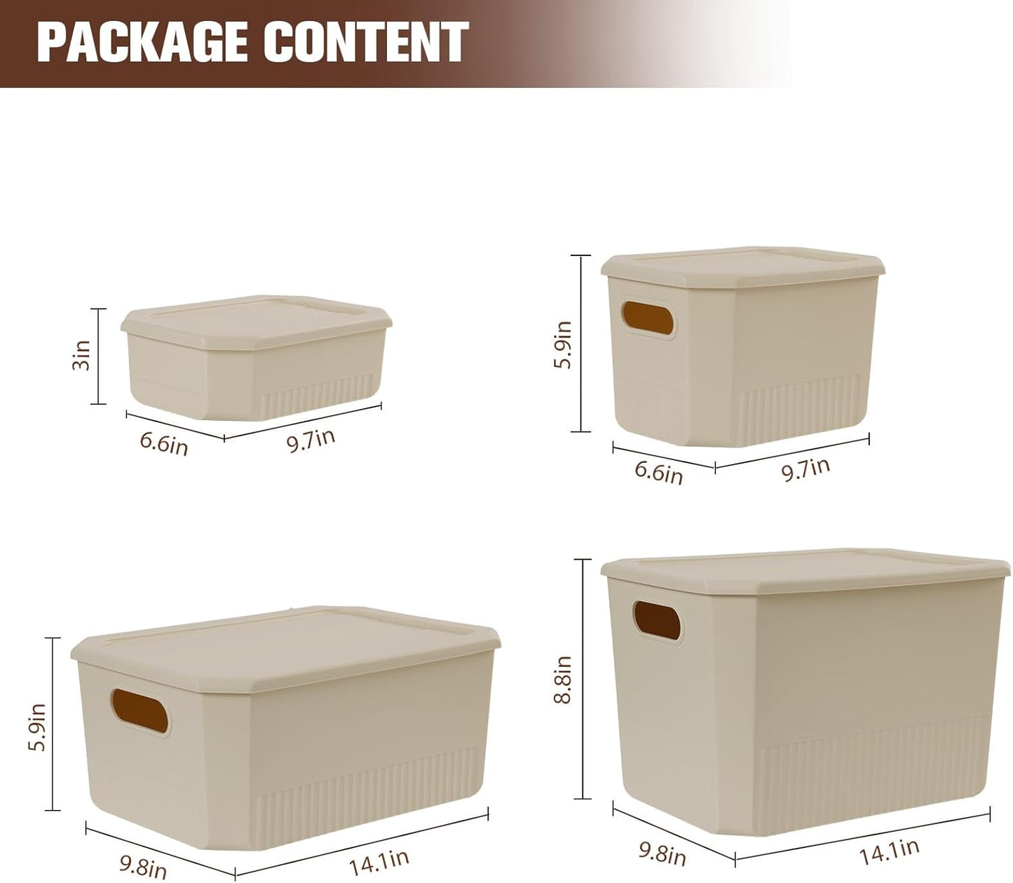 ANMINY 12PCS Plastic Storage Bins Containers with Lids, Large Storage Organization Bins Boxes, Lidded Plastic Storage Baskets for Closet Shelves Drawers Desktop Home Office, Ivory