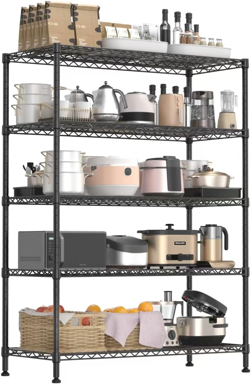 Land Guard 5 Tier Black Storage Racks and Shelving - 48" L x 20" W x 72" H Heavy Steel Material Pantry Shelves - Each Unit Loads 350 Pounds Wire Shelf, Suitable for Warehouses, Closets, Kitchens……