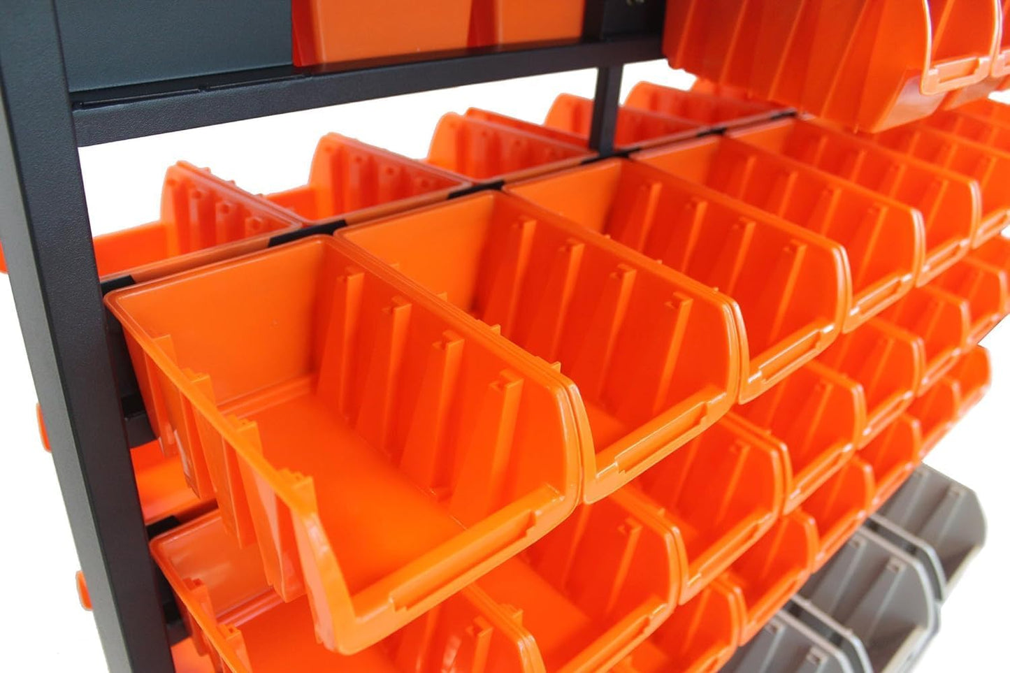 TRINITY 7-Tier Dual-Sided Rolling Bin Rack, 330 Pound Capacity, Includes 94 Organizer Bins, 19.75" x 35.5" x 48.5", Black