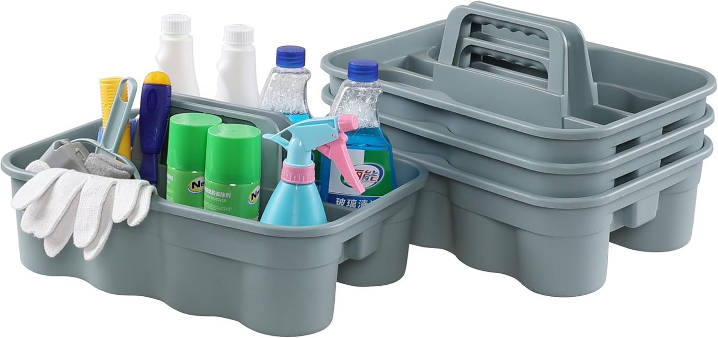 4-Pack Plastic Cleaning Caddy with Handle, Plastic Cleaning Tool Caddy, Gray