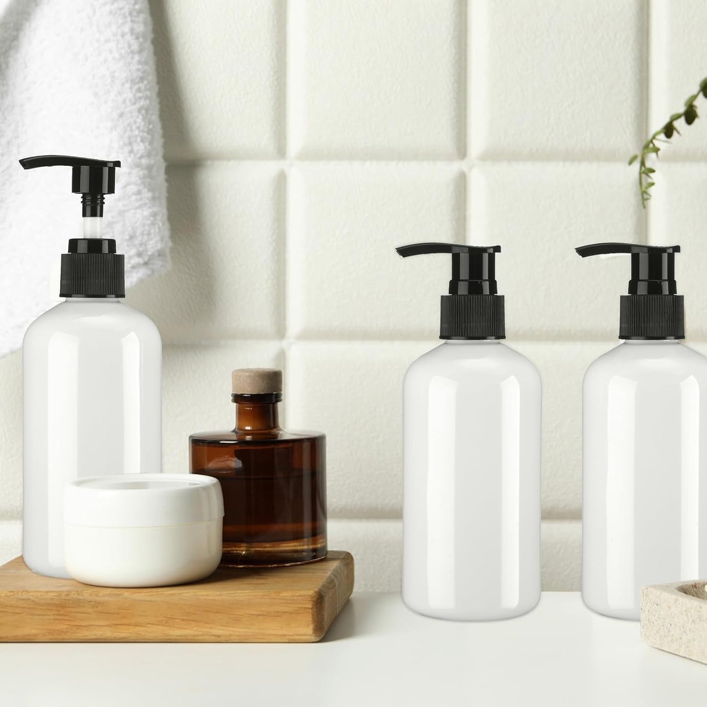 8 Pcs Plastic Pump Bottles Empty Lotion Bottle with Pump Refillable Dish Soap Dispenser Portable Hand Soap Dispenser Shampoo Lotion Container for Oil Liquid Soap(White,8.5 oz)