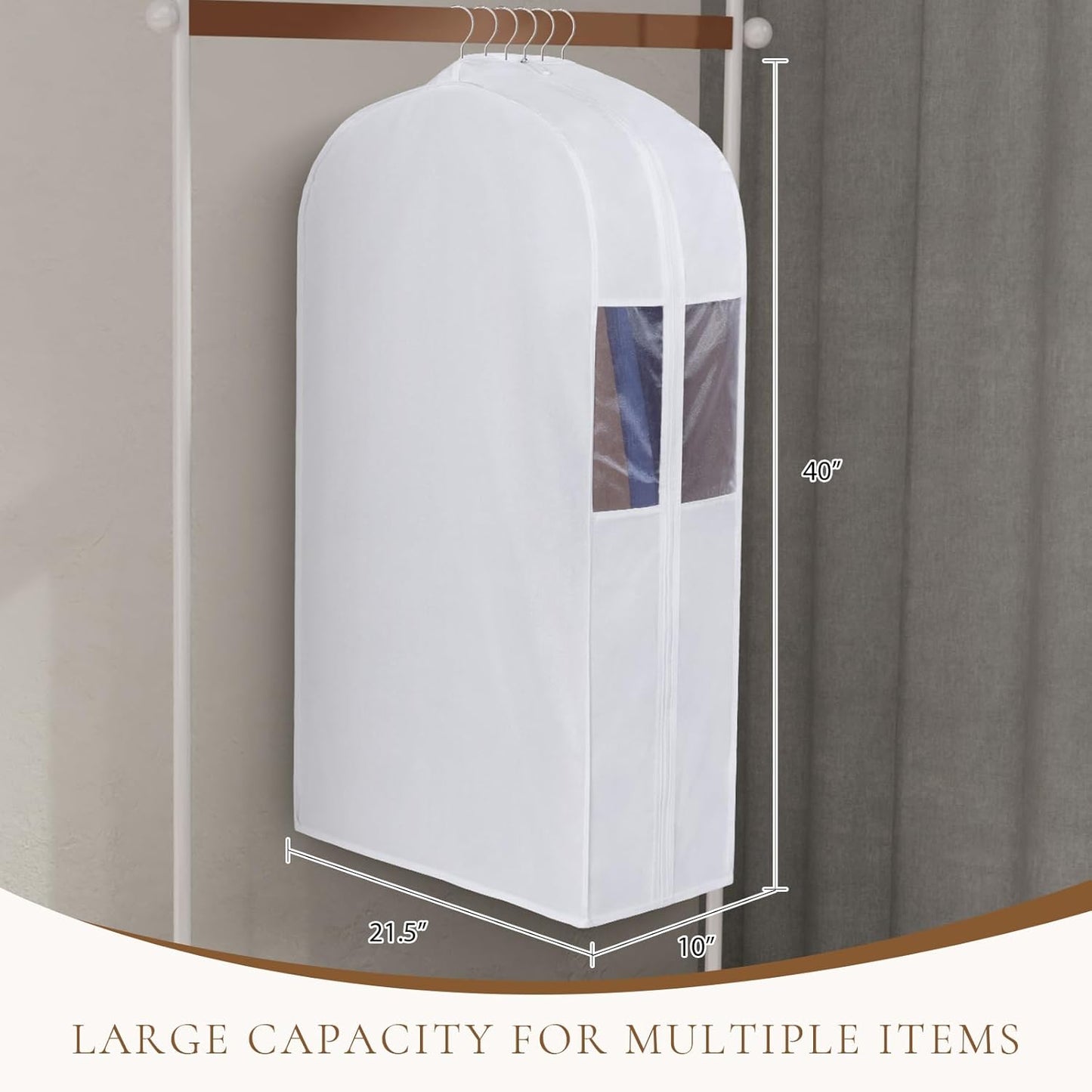 Univivi Premium Cotton Garment Bags for Hanging Clothes and Storage, 40 Inch Washable Suit Cover Bag with Extra Large 10" Gusset & Clear Window - Perfect for Suits, Coats, Jackets - 2 Pack