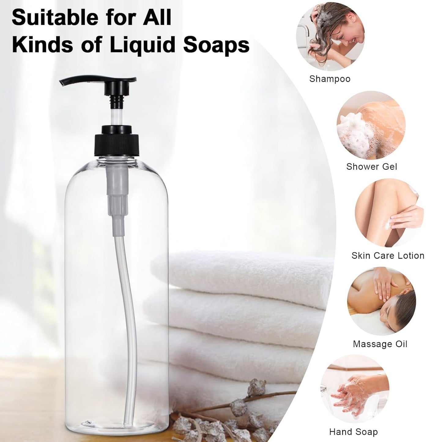Yebeauty Pump Bottle Dispenser, 33.8oz 1000ml Empty Plastic Shampoo and Conditioner Dispenser, Refillable Shower Soap Dispenser Pump Bottle Containers for Bathroom Kitchen, 2 Pack Clear