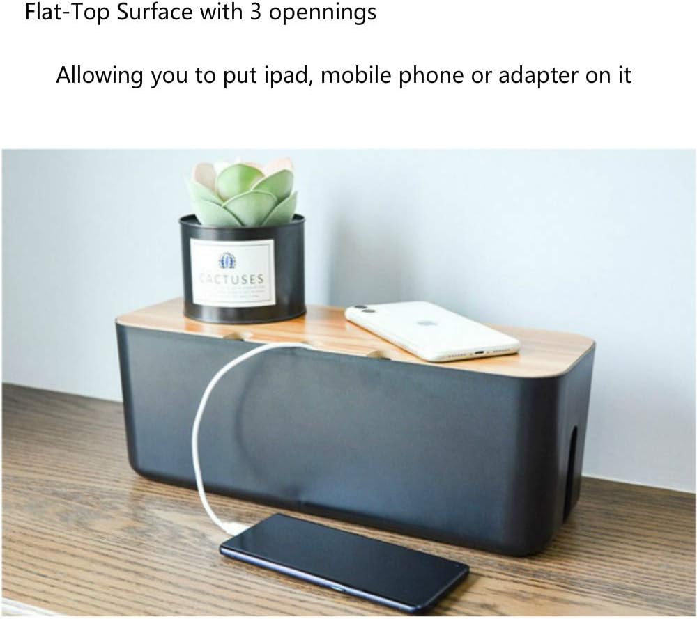 Cable Management Box| Power Stripe Organizer|Cord Organizer Box| Hide and Conceal Power Strips and Electrical Cords from TVs, Computers, and Desks| Keep Pets Safe (Black Large)