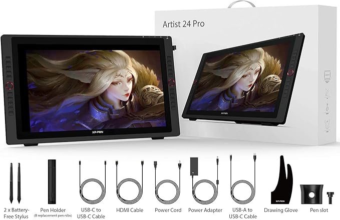 XPPen Artist24 Pro 23.8 Inch Drawing Tablet with Screen 2.5K QHD Drawing Pen Display with 20 Shortcut Keys & Tilt 8192 Pen Pressure Battery-Free Stylus for Windows, Mac, Chrome, Linux