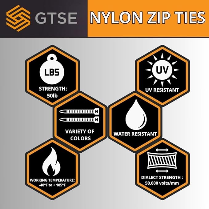 GTSE 8 Inch Colored Zip Ties, 200 Pack, 50lb Strength, UV Resistant Strong Nylon Cable Ties, Self-Locking 8" Tie Wraps