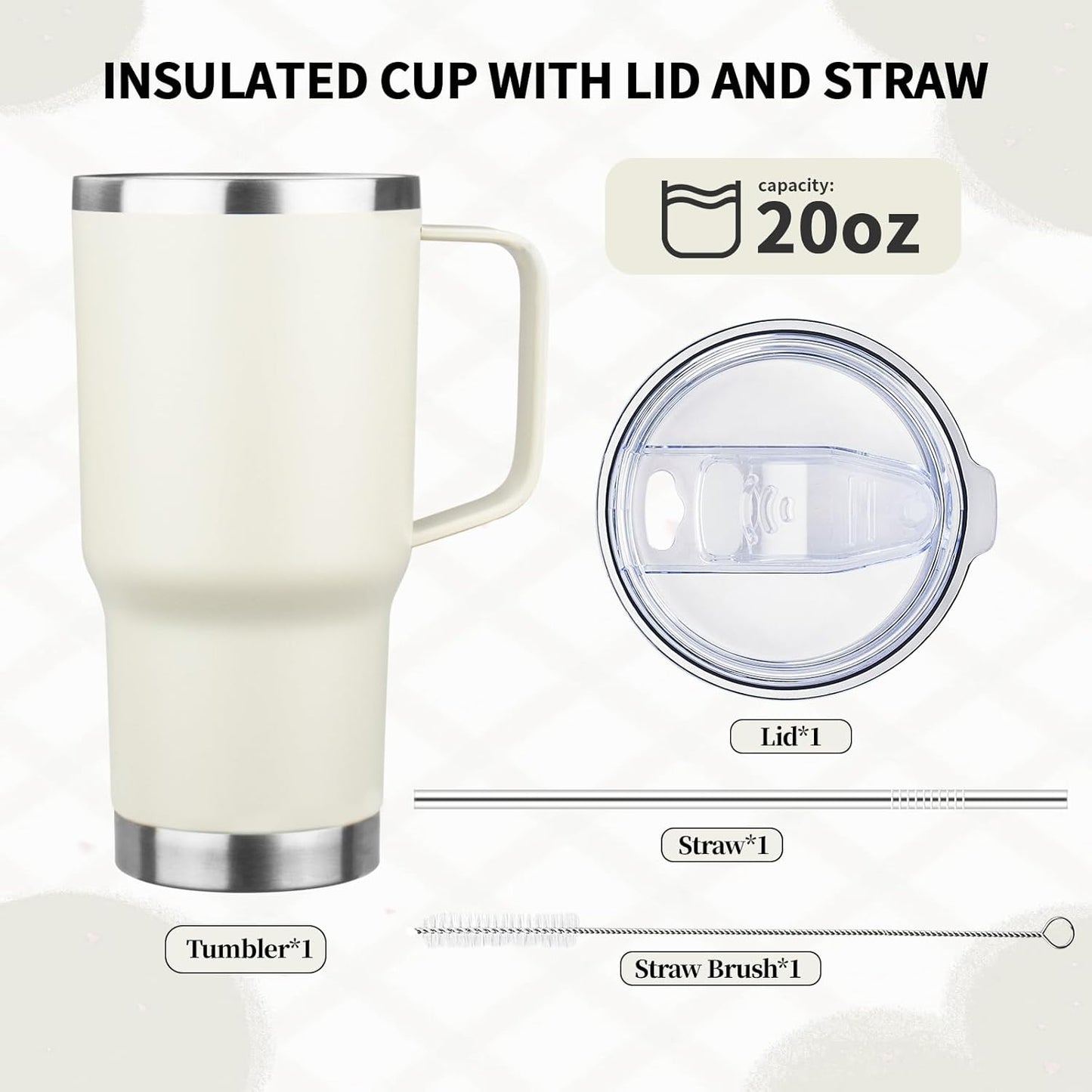 20oz Insulated Tumbler with Handle Stainless Steel Travel Coffee Mug with Lid and Straw Double Wall Vacuum Leak-proof Reusable Thermal Water Cup for Hot and Cold Drinks (Multicolor-6,4 Pack)