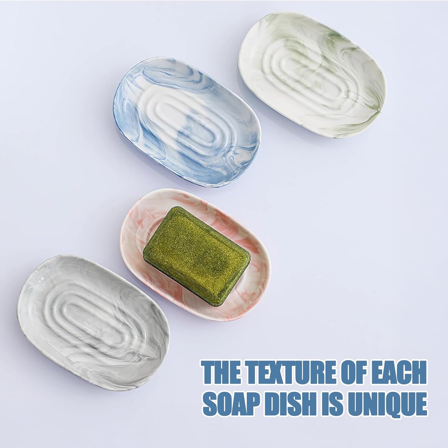 OTHIX Blue Ceramic Soap Dish with Unique Marble Texture, Decorative Bar Soap Holder for Bathroom and Kitchen, Cute Soap Dishes for Bar Soap, Jewelry, Ring (Blue Texture)