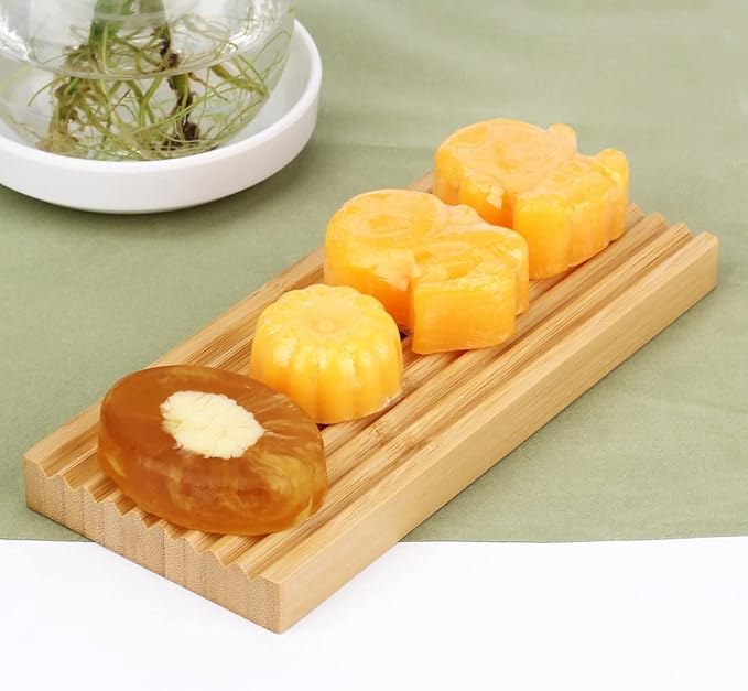 Bamboo Soap Dish Holder - Soap Saver - Natural Bamboo Wood Soap Dish with Drain Tray for Shower Bathroom Bathtub Kitchen Extend Soap Life (1)
