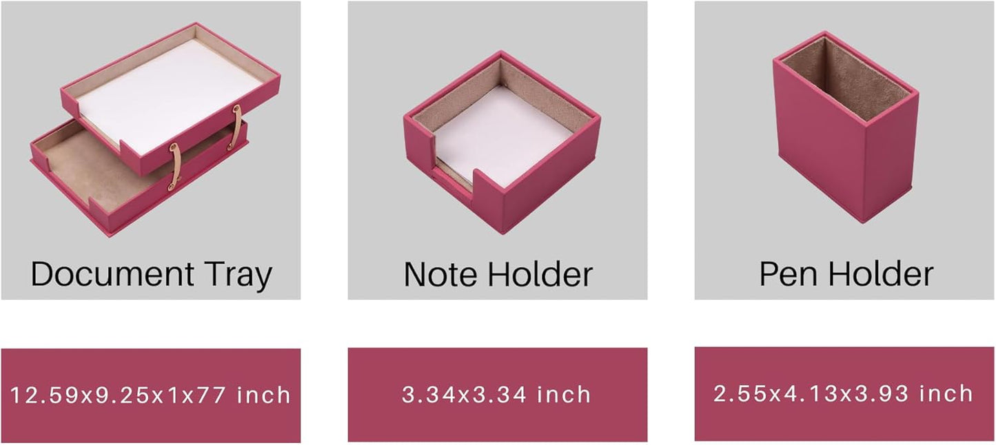 MOOGCO Bonded Set Luxury Leather Desk Pad & Desk Organization Essentials Desk Organizer Leather Desk Organizer (Pink)
