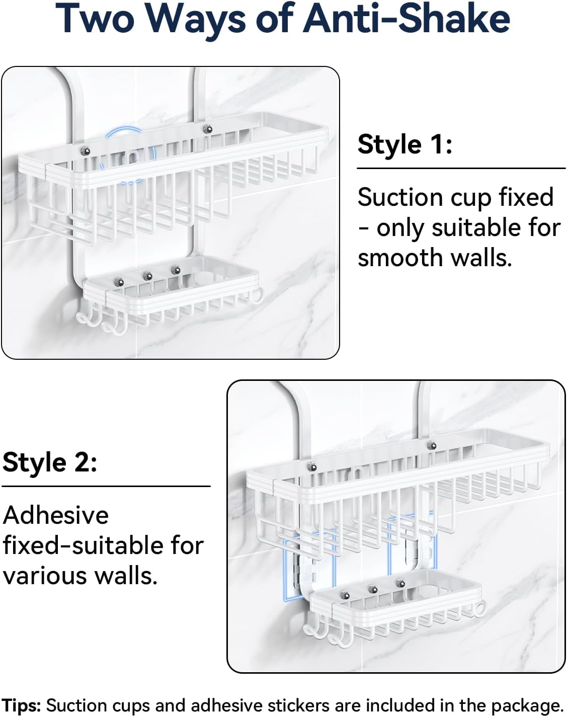YASONIC Shower Caddy - Never Rust Aluminum Organizer - Over Shower Head with 10 Hooks & Soap Basket - White
