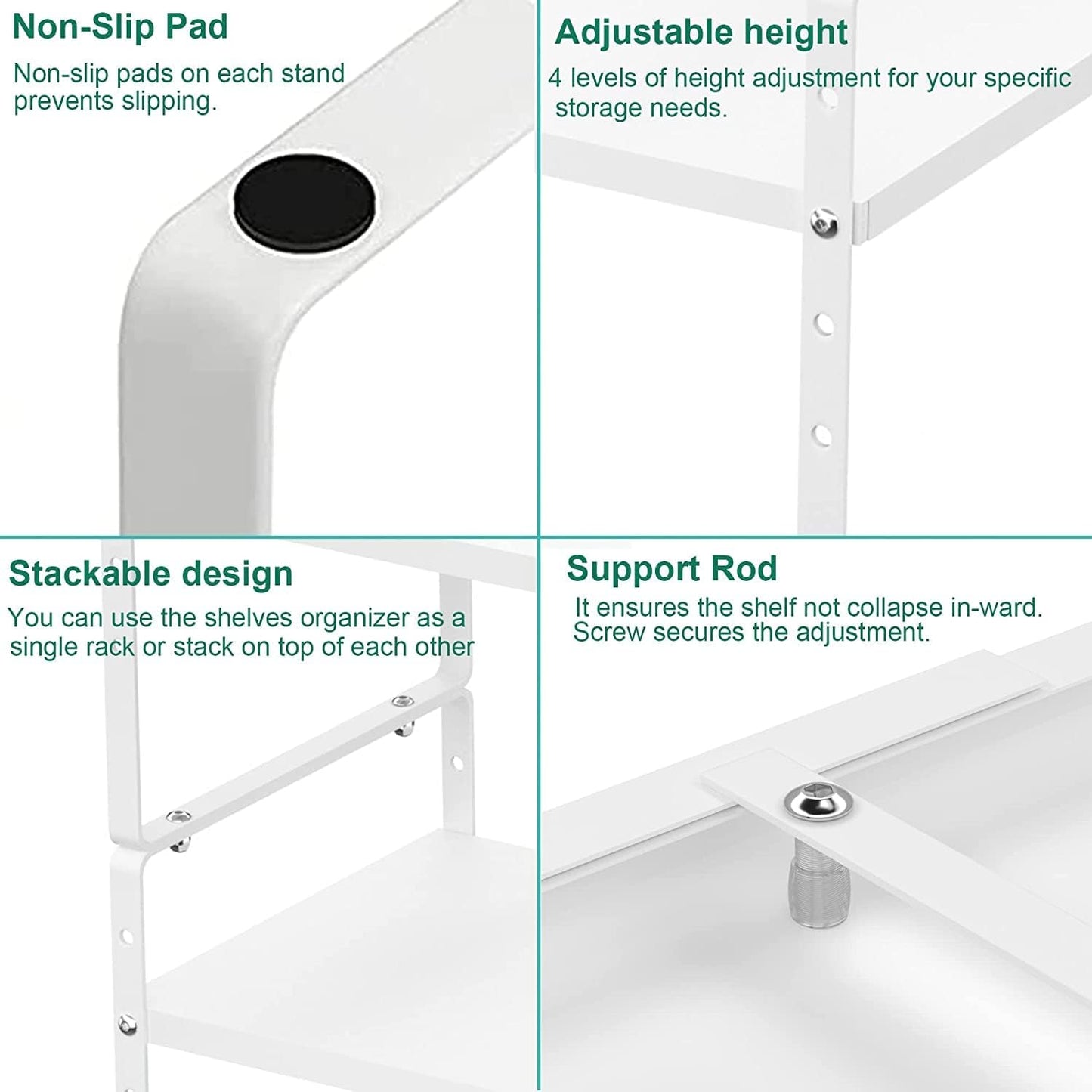 Redrubbit Expandable Cabinet Shelf Organizers, Stackable Kitchen Counter Shelves Spice Rack for Kitchen Bathroom Pantry Cupboard Desk Home Office, White-Large
