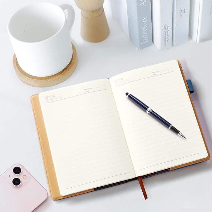 A5 Lined Leather Notebook and Pen Set with Gift Box, 240 Pages Refillable Journal with Pocket and Magnetic Buckle, Hardcover Daily Diary for Men and Women Business Travel Personal Writing- Blue