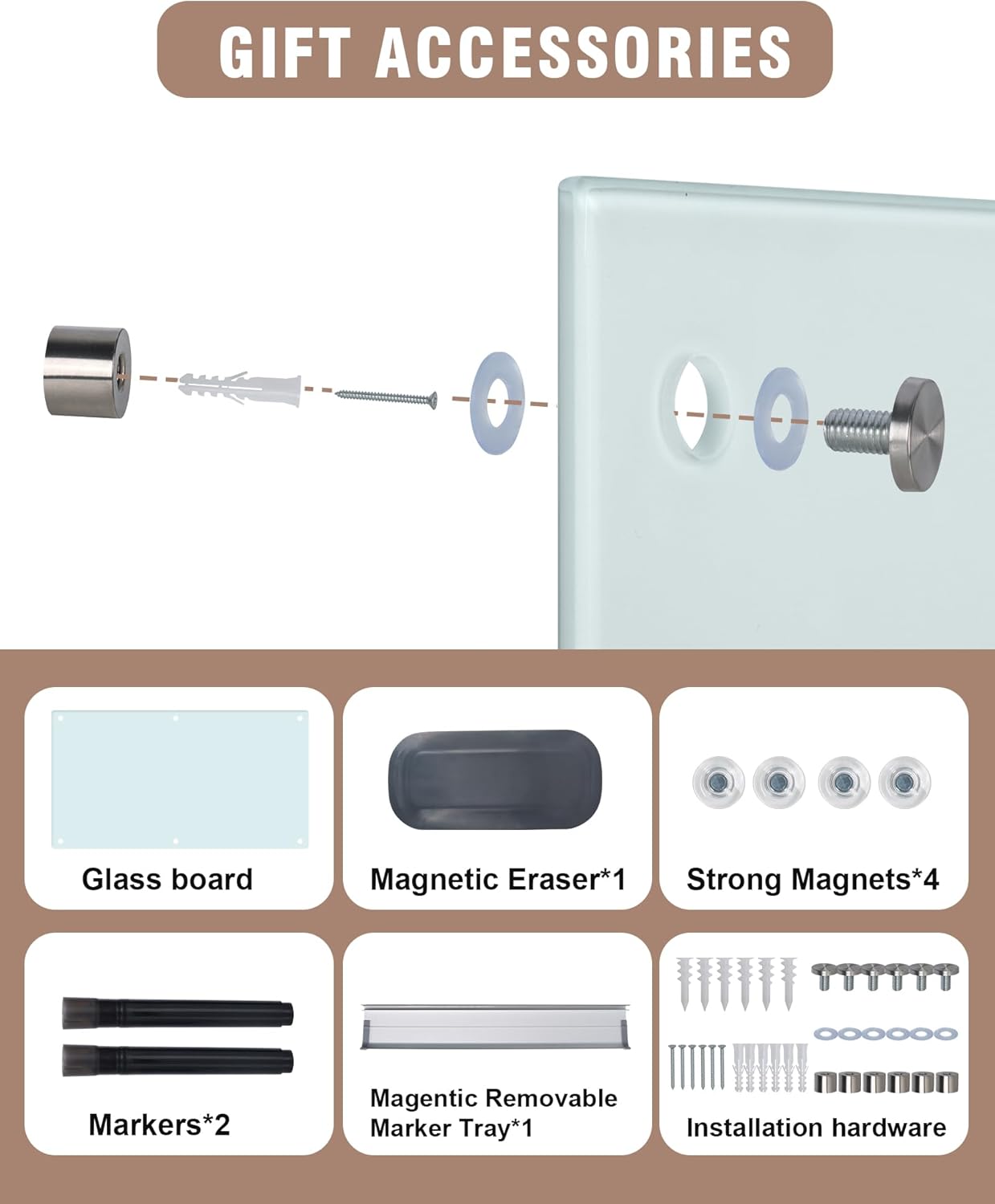 Magnetic Glass Whiteboard,96"x48" Wall Mounted Frameless Dry Erase Board for Office, Home & School White