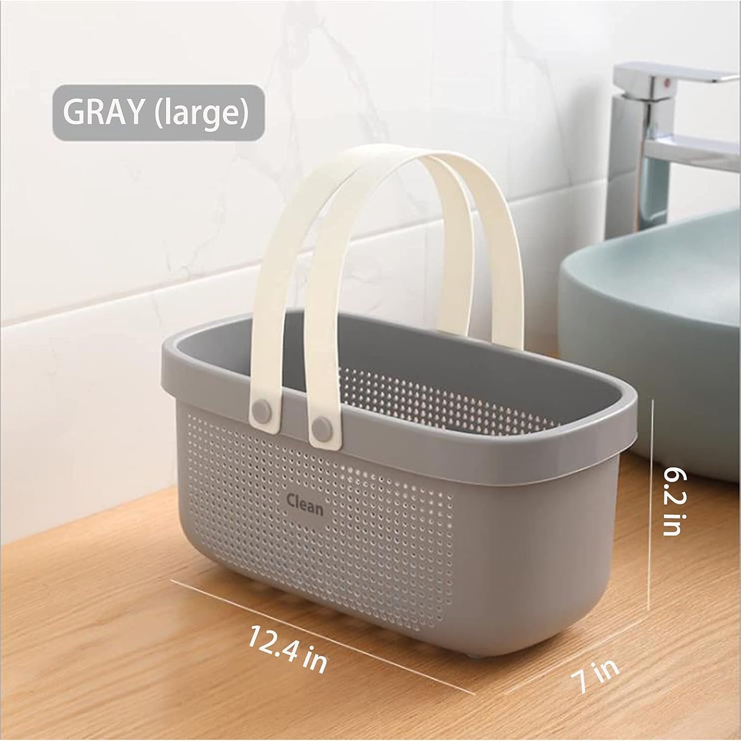 JiatuA Plastic Storage Basket with Handle Portable Shower Caddy Tote Organizer Basket Bin for Bathroom Kitchen Dorm Room Bedroom, Gray