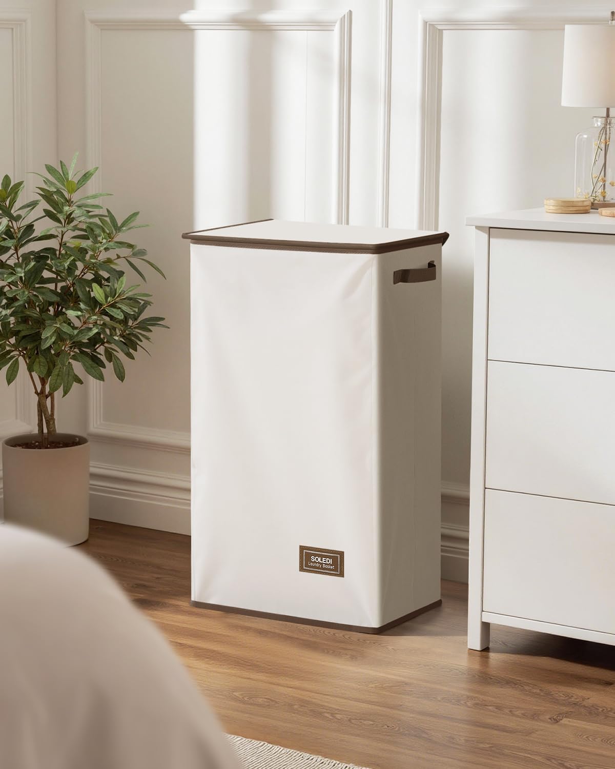 SOLEDI Laundry Hamper with Lid 100L Large & Tall Collapsible Laundry Basket, Clothes Hamper with Bag Removable Easy to Carry, Dirty Hampers for Bedroom, Bathroom, Dorm, College, Off-White