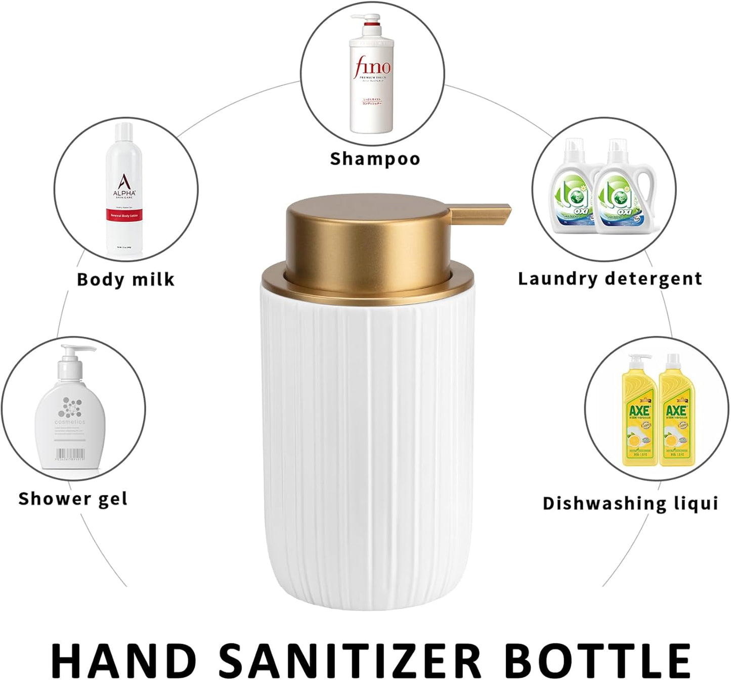 Soap Liquid Dispenser Ceramic with Easy-to-Press Pump Hand Liquid Dispenser (Can't Foam) for Shampoo Bathroom Countertop 13.5 oz