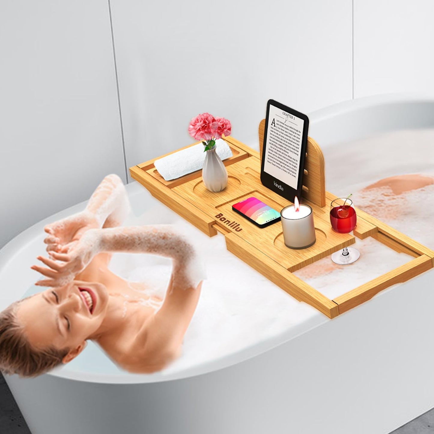 Bathtub Tray - Bath Tray Expandable - Bath Tub Tray Table for Bathtub, Ajustable Size, Fits Most Tubs