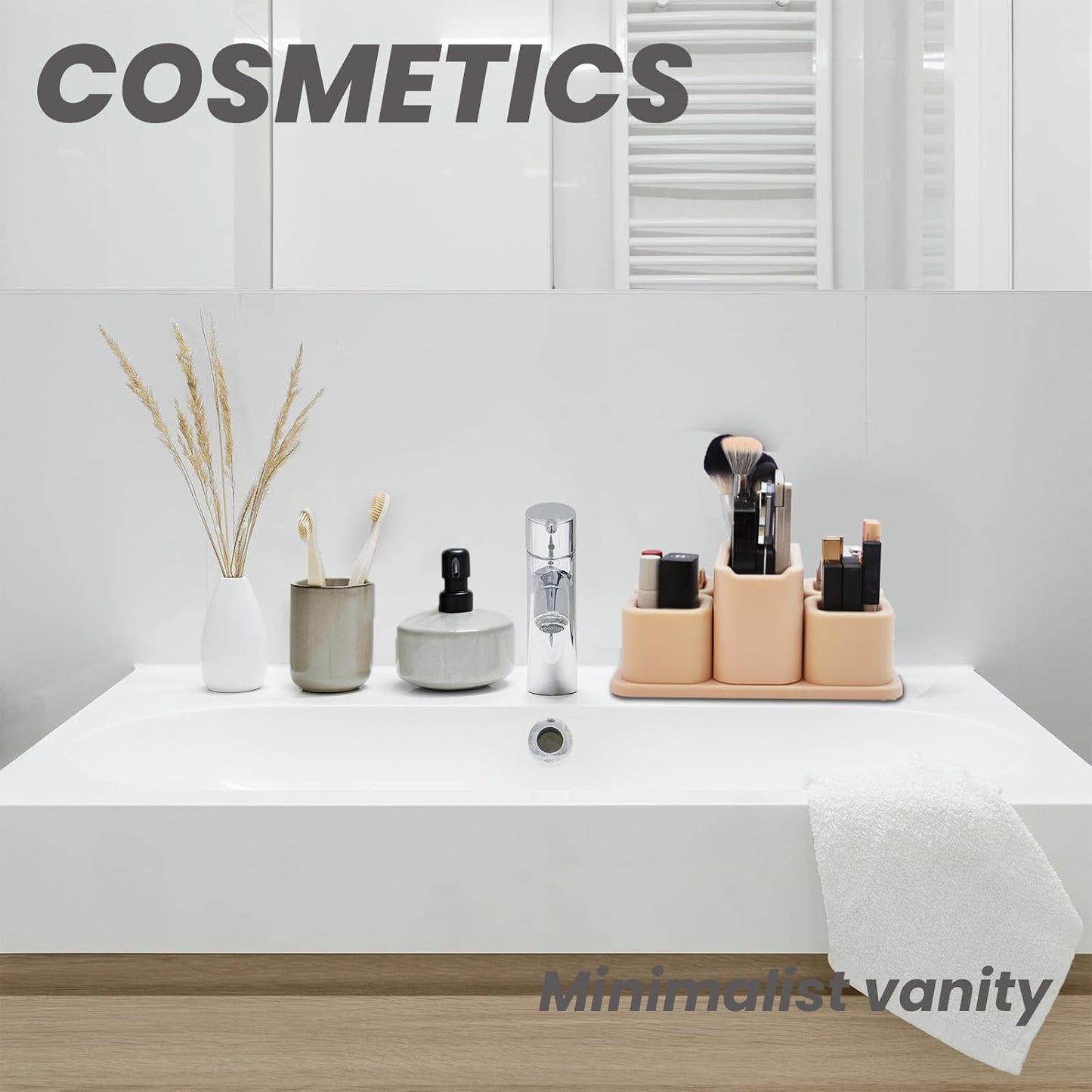 Cute Desk Organizer Countertop – Pen Holder 5 Removable Small Plastic Brush Holder for Bathroom Vanity Desktop, Cosmetic/Skincare/Stationery Storage Display Desk Organizer, for Minimalist Counter