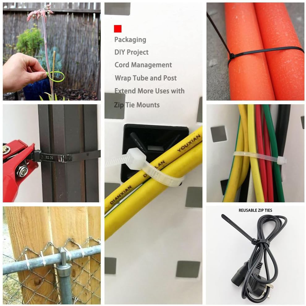 HS Thick Zip Ties 8 Inch x 3/16" (Bulk-500 Count) UV Black Cable Ties 50 Pounds Heavy Duty Self-Locking Strap Ties for Automotive,Outdoor Fence Purpose