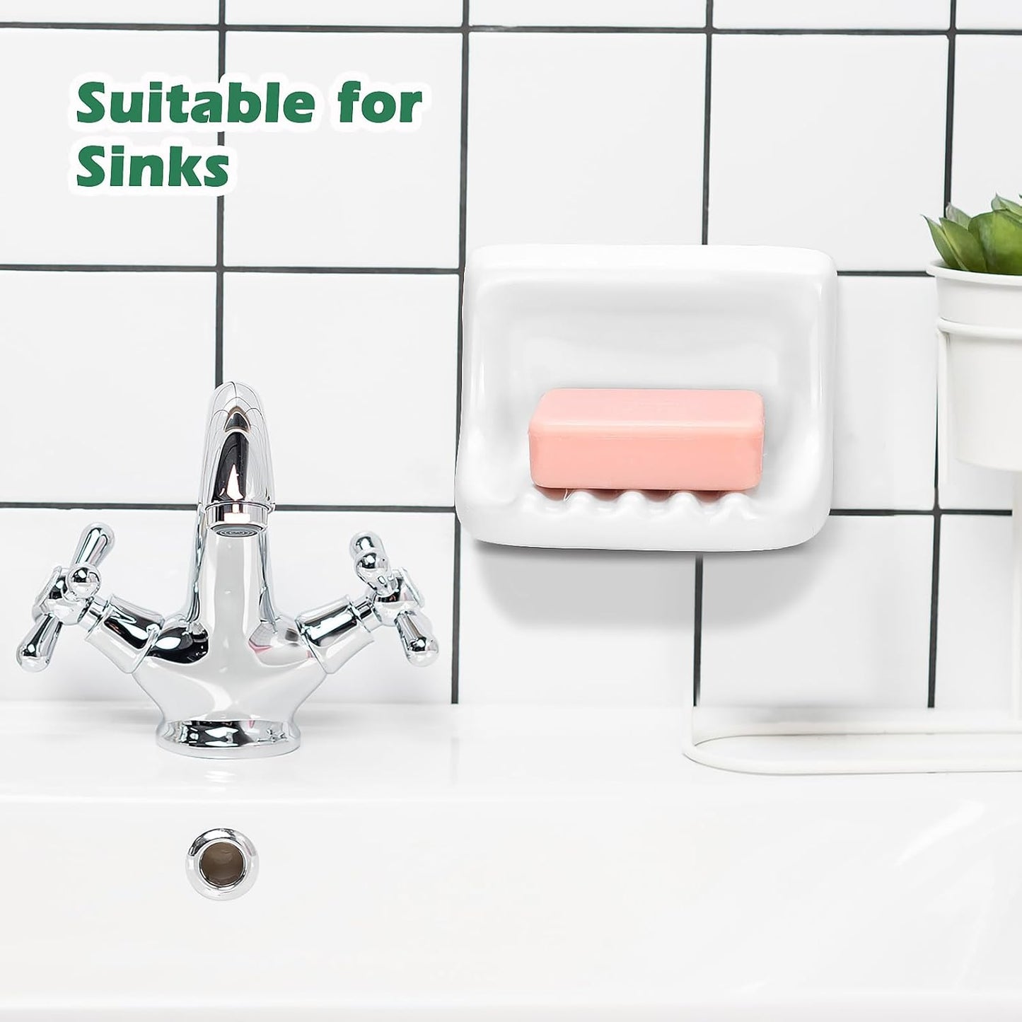 White Vintage Ceramic Soap Dish for Shower Wall,Retro Ceramic Soap Holder Porcelain Soap Tray for Home Bathtub Bathroom Sink Shower Wall-No Bumps on The Back, Surface Mounted