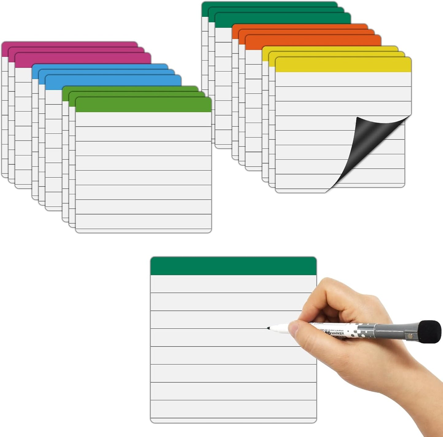 Ruled Lined Small Sticky Notes 3x3,Dry Erase Magnetic Sheets,18 Pieces,Work for Fine Tip Markers,Easy to Post On Fridge or Whiteboard