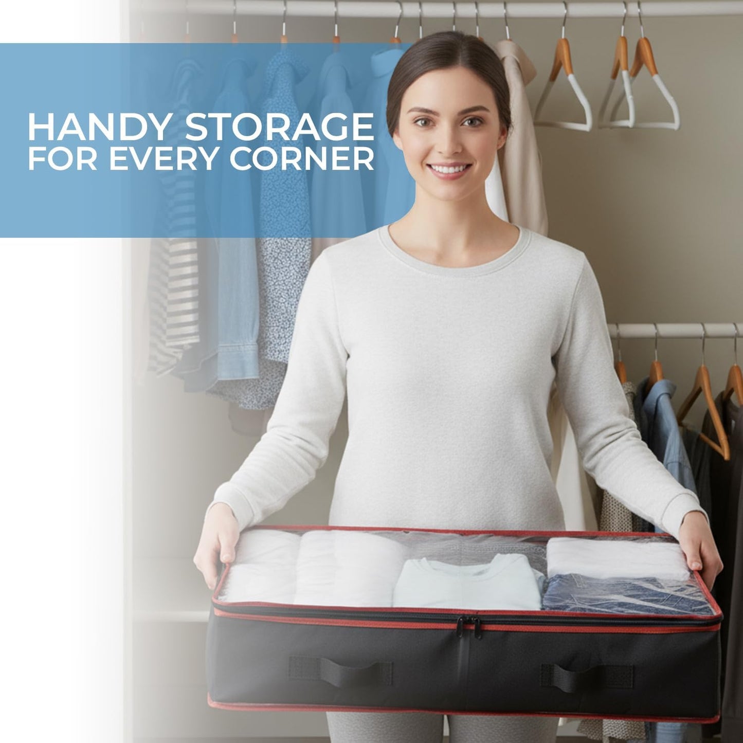 6 Inches Under Bed Storage Containers | Pack of 2 Underbed storage drawers with Durable Handles, Large Capacity, Dual Zipper & Clear Window For Clothing, Bedding, Blankets, Towels, Sweaters