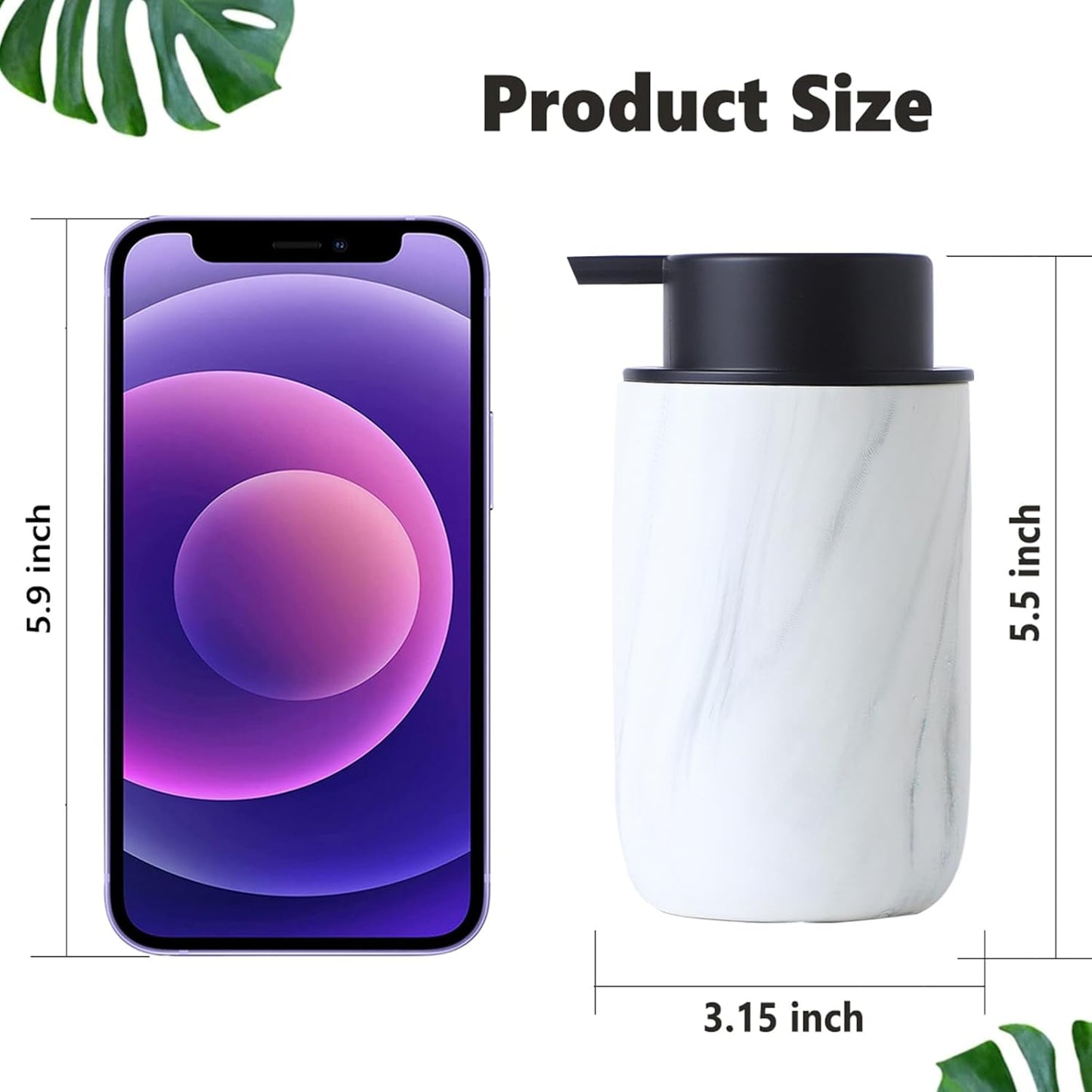 White Marble Soap Dispenser Set- Modern Ceramic Hand Soap Dispenser for Bathroom Liquid Soap for Farmhouse Kitchen Bathroom Decor 2 Pack