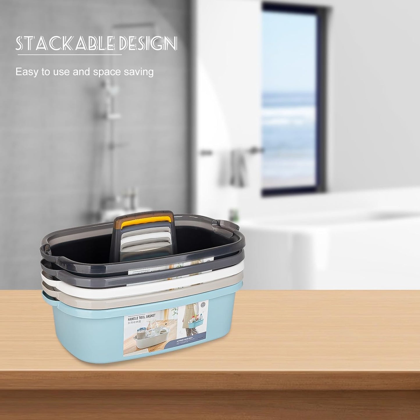 Large Cleaning Supplies Caddy Portable Shower Basket Supply Organizer with Handle Plastic Bucket Tool Storage for Bathroom, Bedroom, Kitchen, College Dorm, Garden, Clear Grey 2 Pack