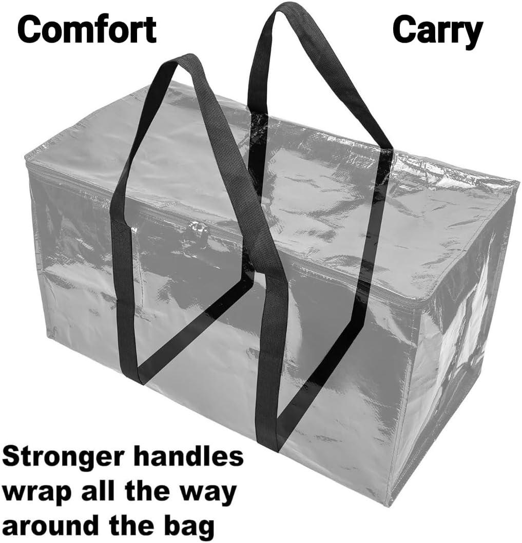BAG-THAT! 6 - Pack Heavy Duty Large Moving Bags, with Strong Zipper and Comfortable Handles Durable & Sturdy Clothes packing Storage Bags Totes Bins Packing Moving Boxes College Supplies for moving.