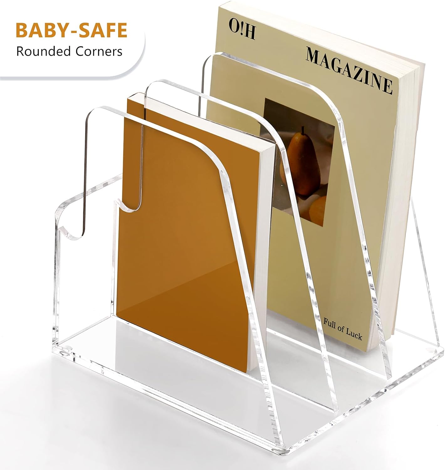 SANRUI Desk Organizer Clear Acrylic Desk Magazine File Holder with 3 Vertical Sections Magazine Rack File Organizer for Office, Home, School