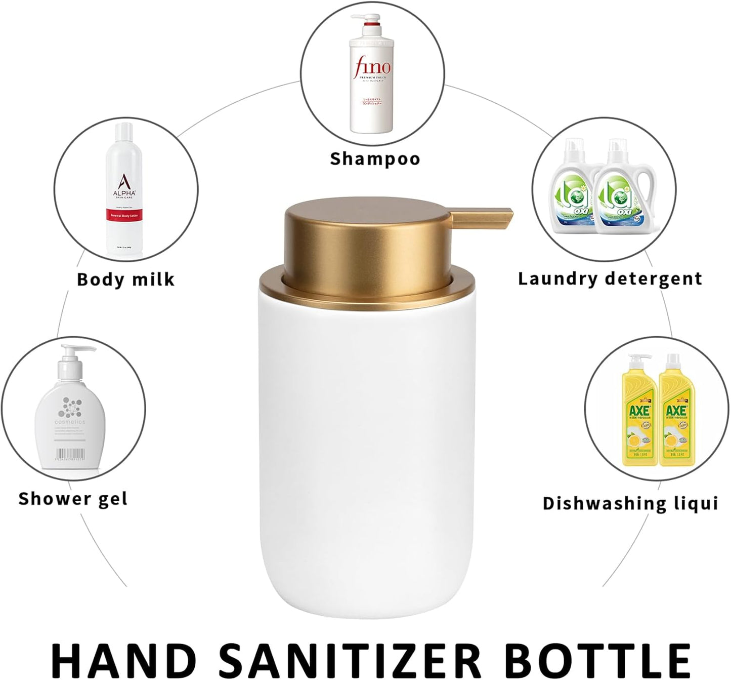 Soap Liquid Dispenser Ceramic with Easy-to-Press Pump Hand Liquid Dispenser (Can't Foam) for Shampoo Bathroom Countertop 13.5 oz