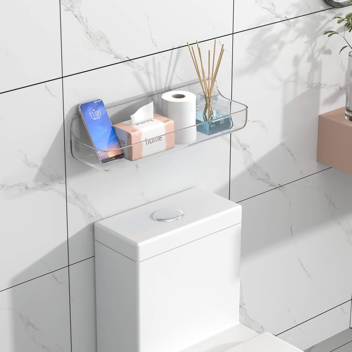 TZAMLI Clear Shower Caddy Bathroom Shelves, No Drilling Self Adhesive Shelf Plastic Shower Organizer, Wall Mounted Rack Inside Shelves for Bathroom Kitchen Storage