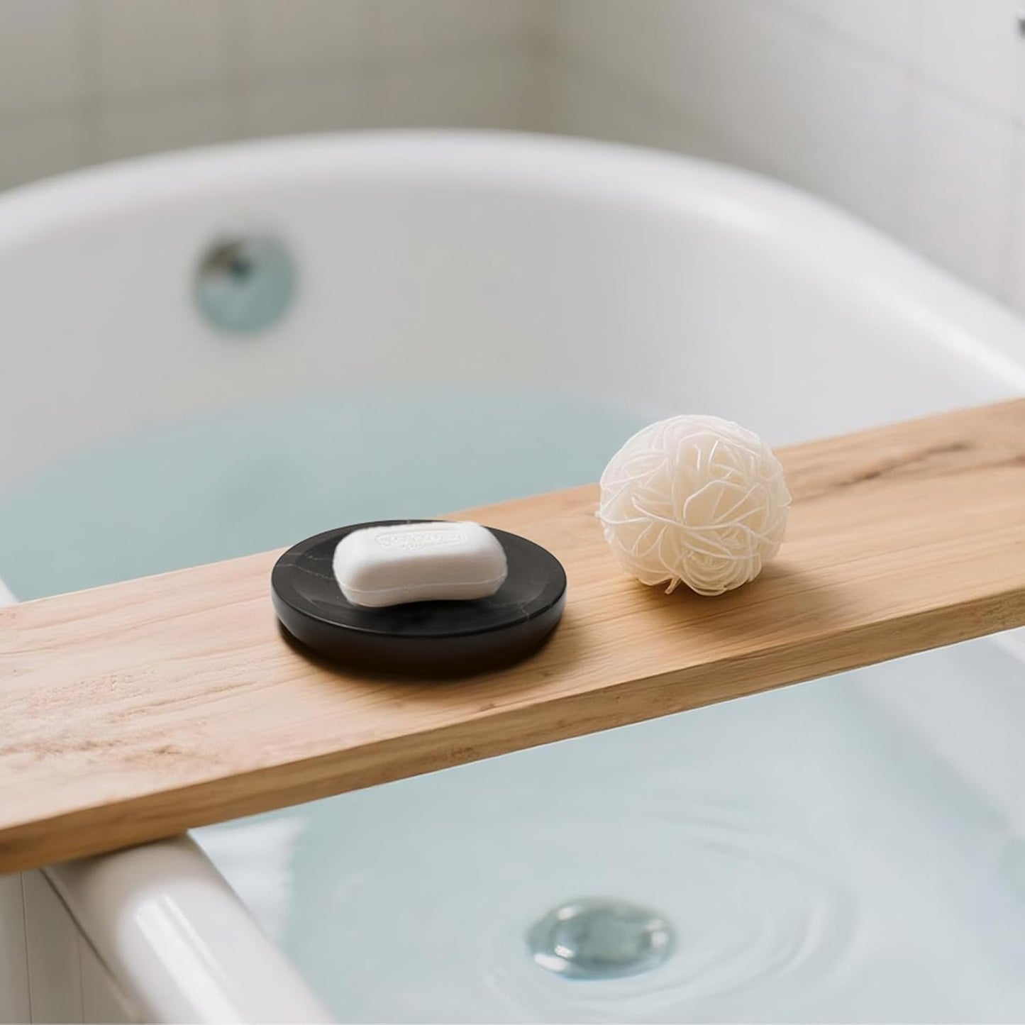 WORHE Marble Soap Dish Italy Natural Stone Sponge Holder for Bathroom Tub Shower Kitchen Sink, Handcraft Round Soap Case Organizer Trinket Plate Jewelry Tray Coaster for Home Decor Black (DL007)