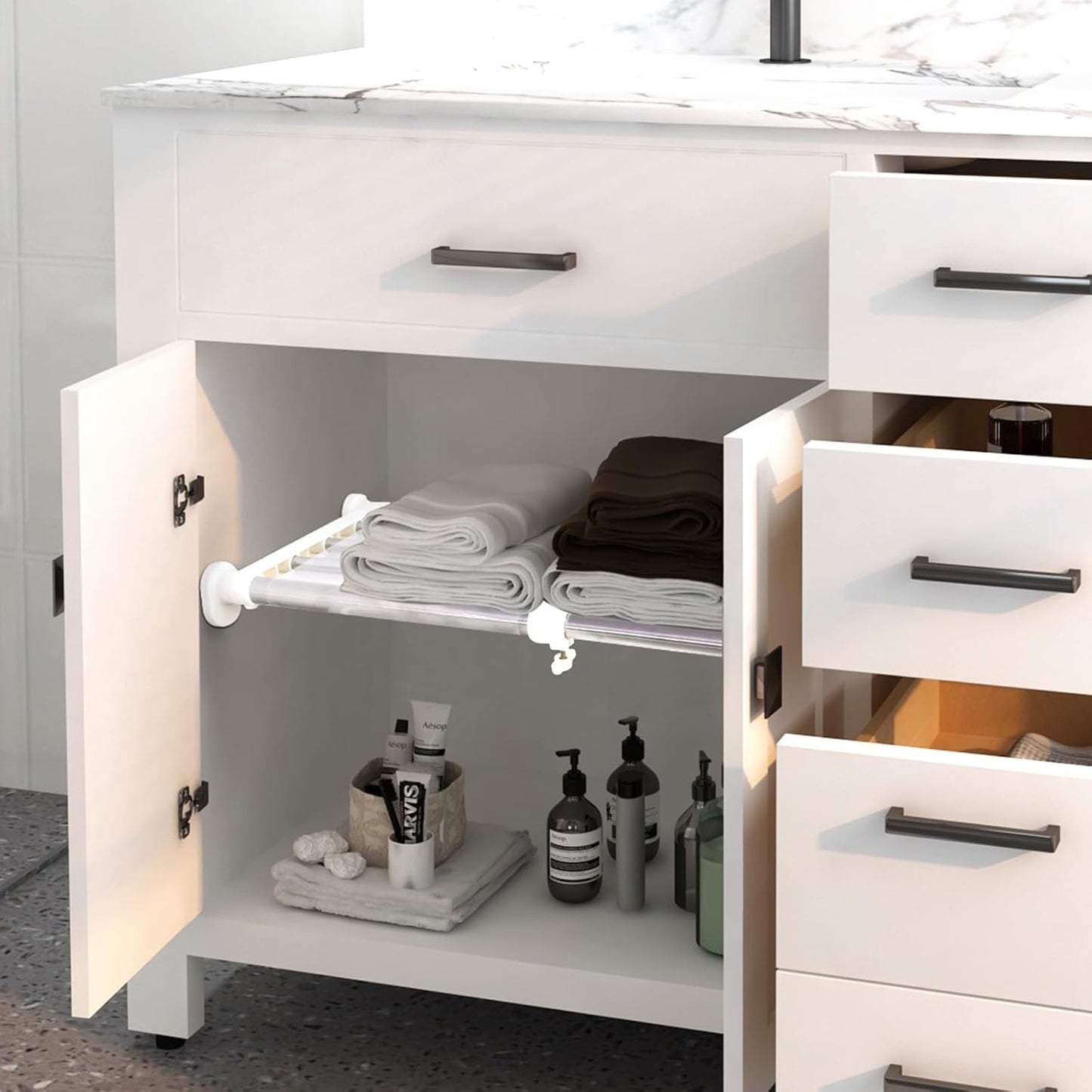 BAOYOUNI Closet Tension Shelf Rod Heavy Duty Wardrobe Organizer Adjustable Storage Shelves Rack DIY Closet Dividers Separators for Kitchen Bathroom Bedroom Garage, 19.69-31.5 Inches