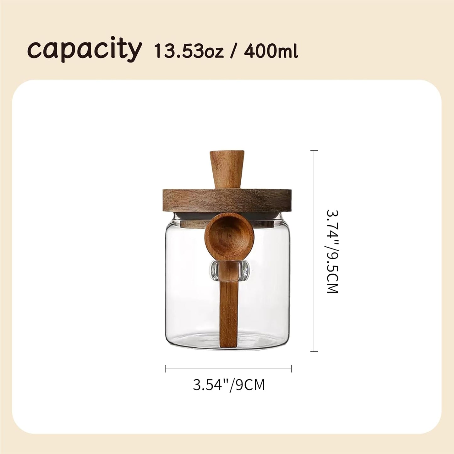 Glass Food Storage Jar with Acacia Wooden Lid and Spoon, Airtight Container for Cereals, Cookies, Snacks, Kitchen Canister Set (1 Pcs, Small/13.5oz)
