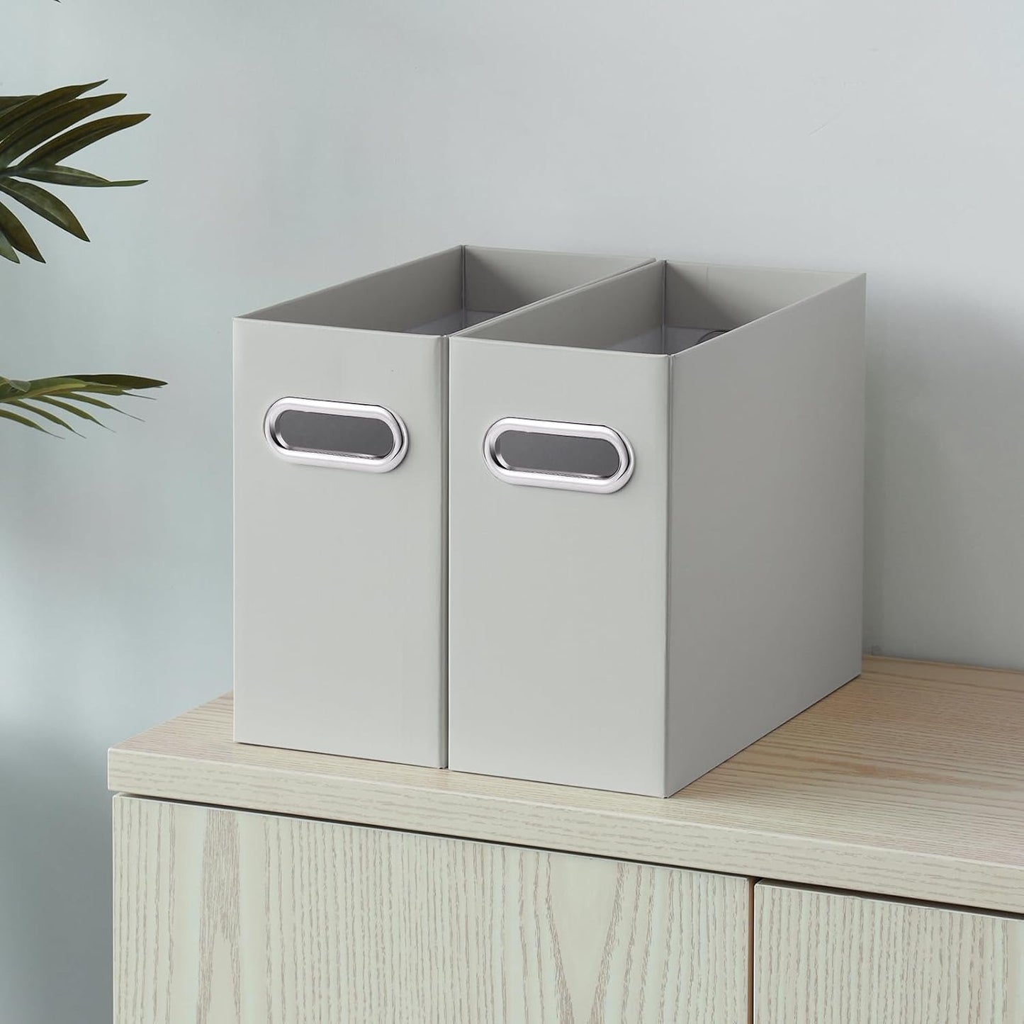 Oterri Cardboard File Organizer Box for Hanging File Folders Letter Size,File Box for Computer Desk,File Cabinet,Working Home,Office,Classroom (Grey, Letter Size - 2 Packs)