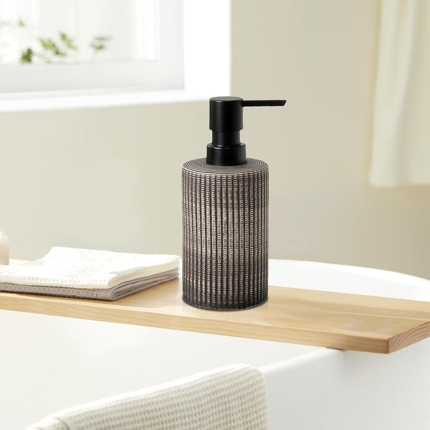 Comeon Ceramic Soap Dispenser for Shampoo, Dish Soap, Hand Soap,Conditioner,12 Oz Refillable Foam Pump Bottle Stainless Steel Pump Kitchen/Bathroom Décor (Deep Colour)