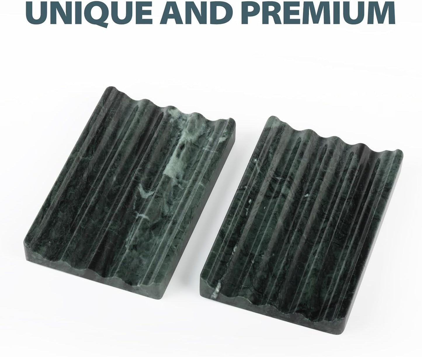 2 Pcs Soap Holder for Bathroom, Marble Soap Dish for Kitchen Countertop, Green Soaps Tray with Creative Wavy Design, Soaps Saver for Bath Tub, Sponges, Indian Natural Stone