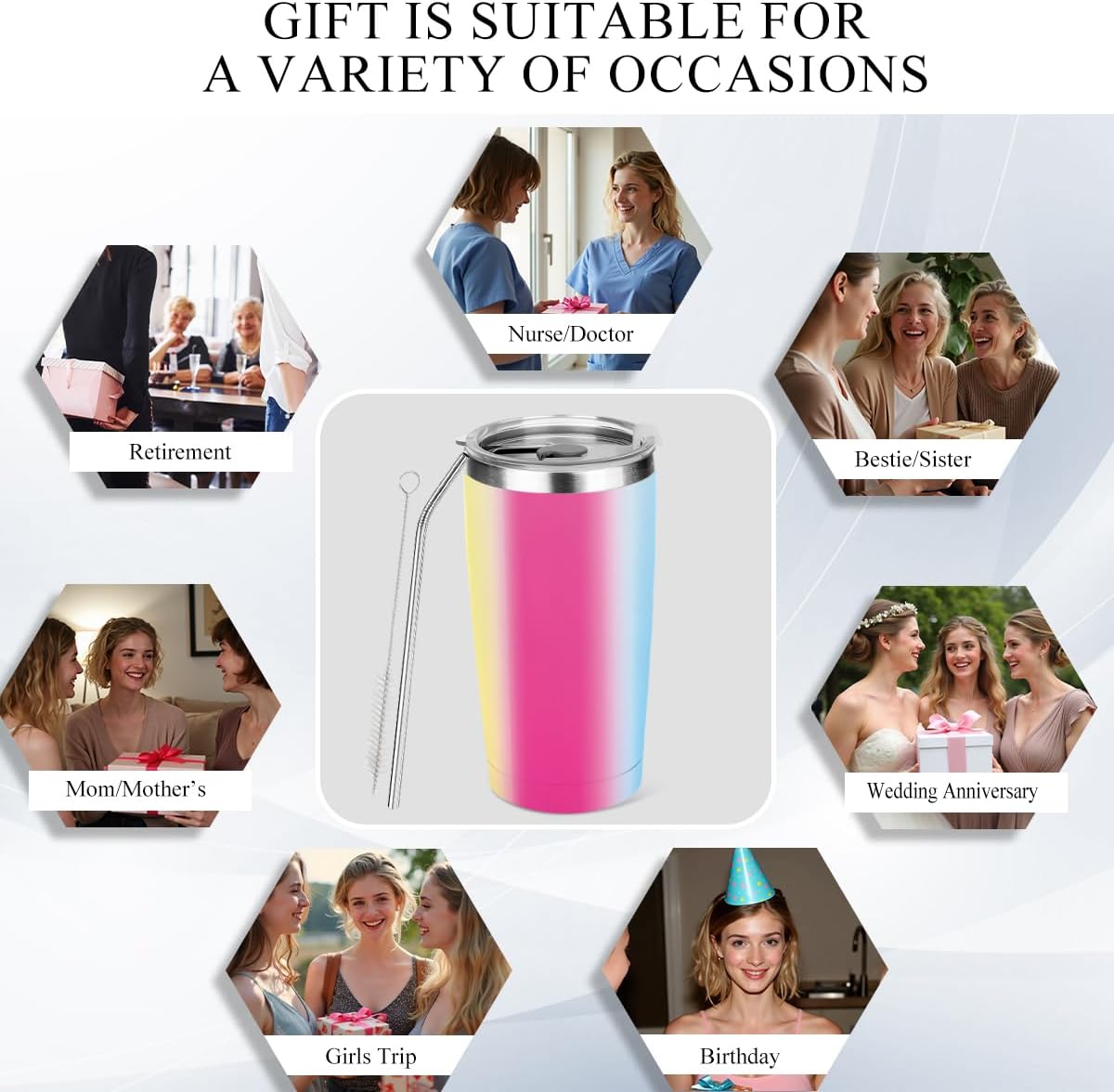 20 oz Insulated Tumbler, Tumbler with Lid Straw, Insulated Travel Coffee Mug Stainless Steel Cup for Cold Hot Drink Gift for Women Friend Colleague Christmas Birthday Friendship (Colorful Abstract)