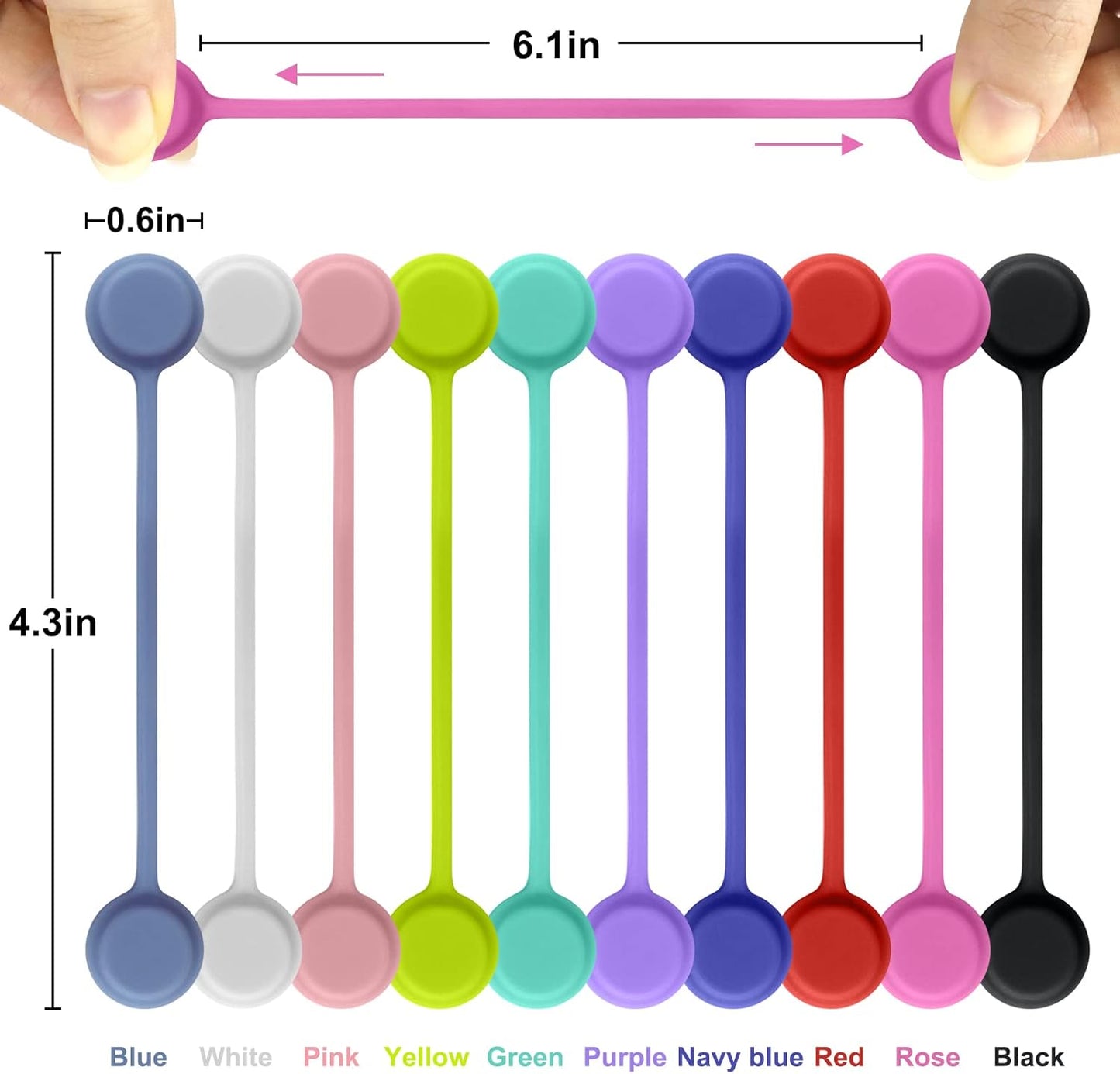 Motiloo Reusable Magnetic Cable Ties, 30 Pcs Strong Snap on Magnetic Cord Ties, Silicone Magnet Twist Tie (10 Colors-30 Pack)