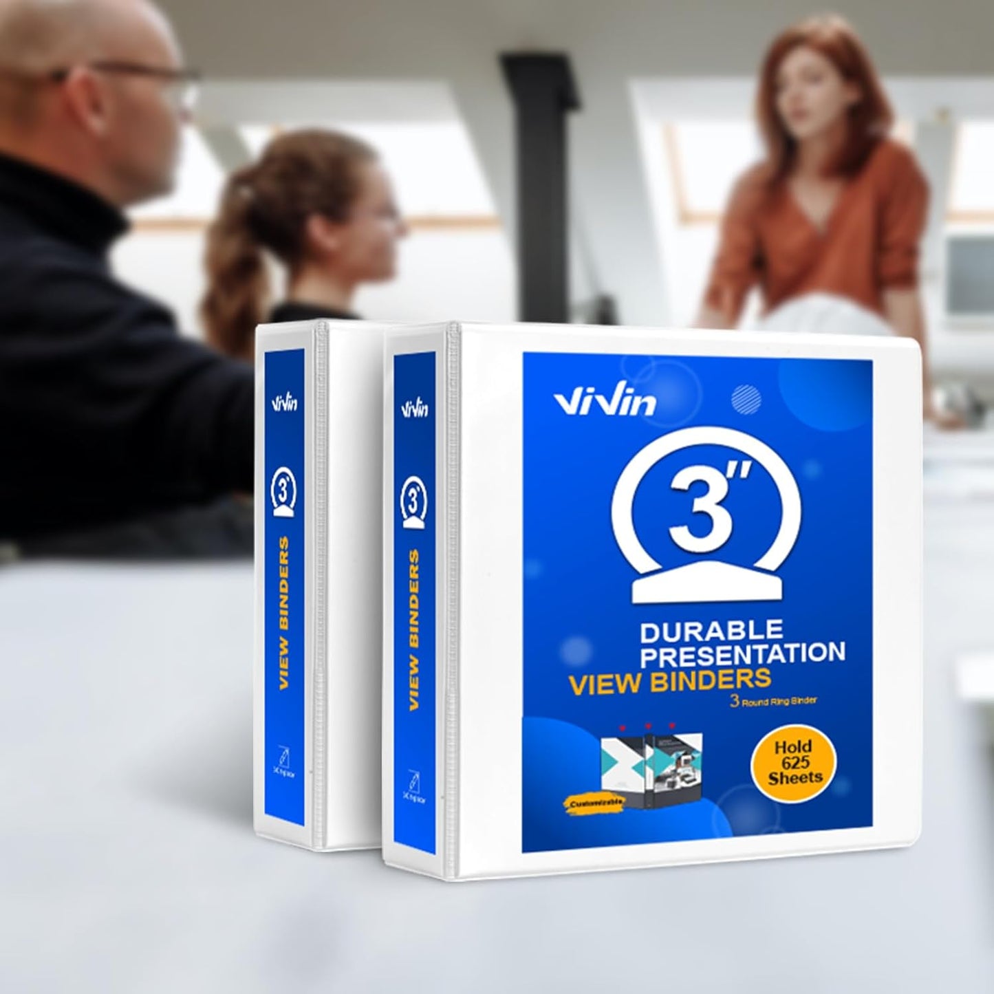 ViVin 3 Ring Binder 3 inch with Clear View Cover, Large 3"-Round Ring for Strength, Holds 600 Sheets of US Letter Size Paper, Office Home School, 6 Pack (White)