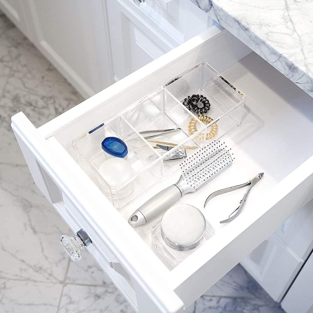 Isaac Jacobs Clear Acrylic 3 Section Organizer- Three Compartment Drawer Tray and Storage Solution for Office, Bathroom, Kitchen, Supplies, and More (Clear)