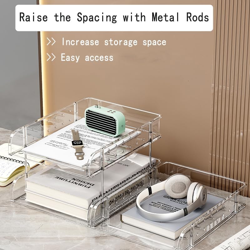Black Acrylic Desk Organizer, Multi-Tier Letter Tray with Pen Holder, Office Storage for Documents and Supplies