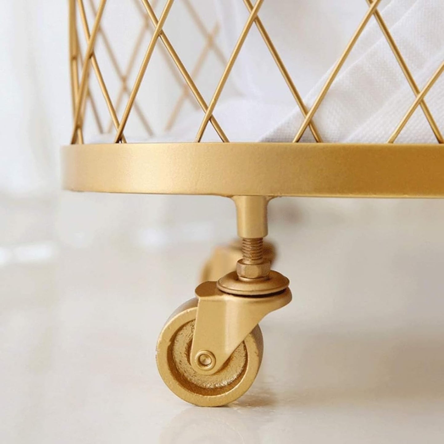 Mesh Rolling Laundry Basket with Wheels Metal Sturdy Aesthetic Gold Bathroom Bedroom Modern Kitchen Storage Basket