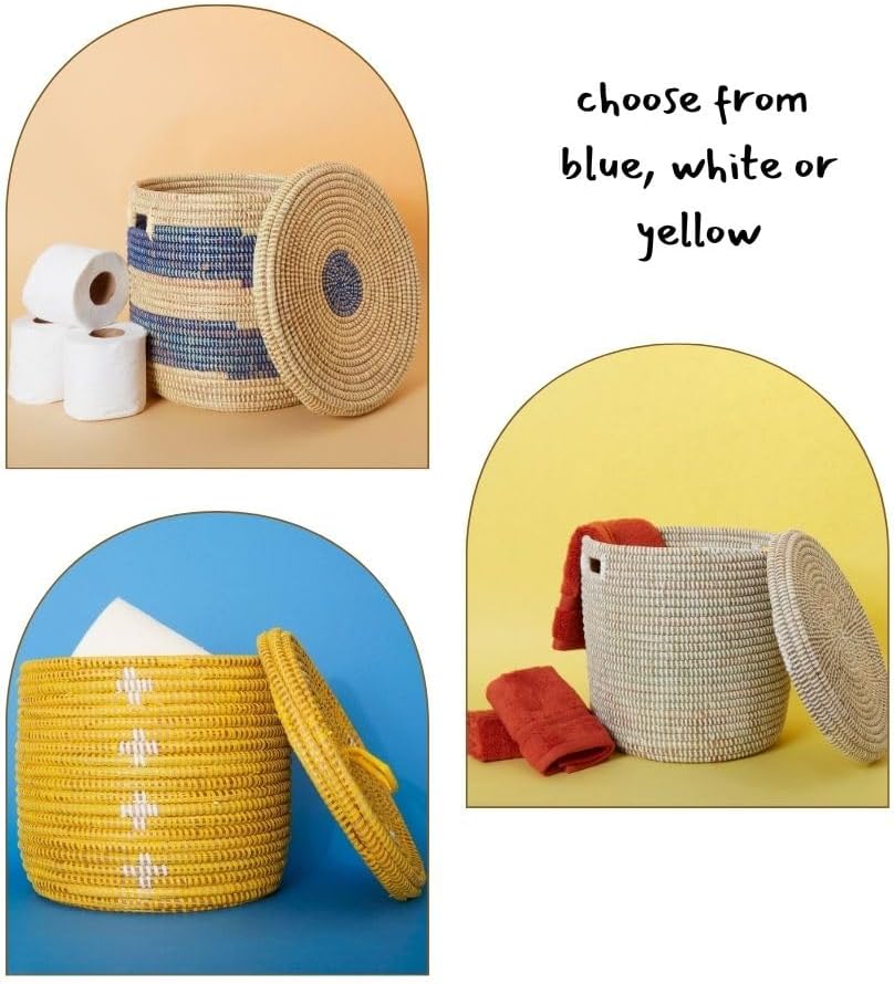 Shelf Basket, Organizing, Home Decor, Wicker Basket, Small Storage for Towels, Toilet Paper, and Toiletries, Woven, 12" wide, Yellow