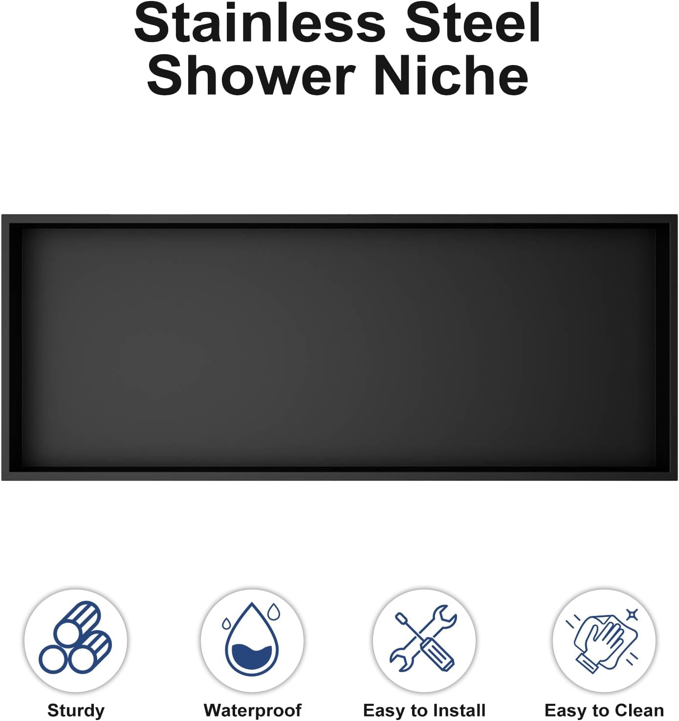 Achelous Stainless Steel Wall Insert Niche - 30" X 12", No Tile Needed, Recessed Shower Shelf Organizer, Matte Black