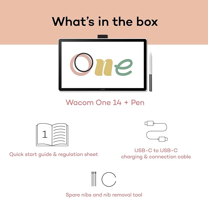 Wacom One 14 Drawing Tablet with Screen, 14” HD Full-Laminated Digital Art Tablet with Creative Software and Training, Graphics Drawing Pad for Mac and Windows